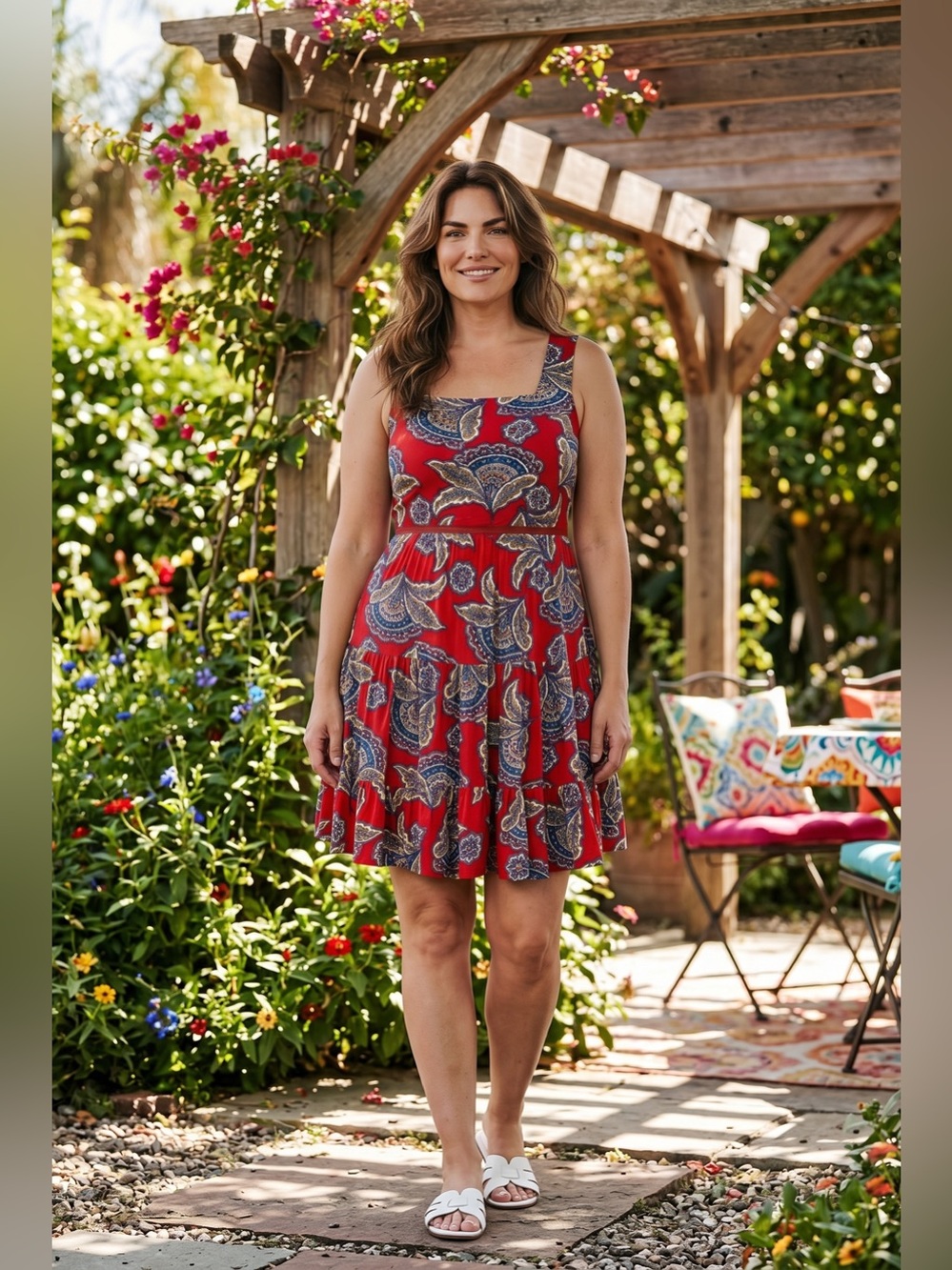 Maurices Red and White Pleated Sundress